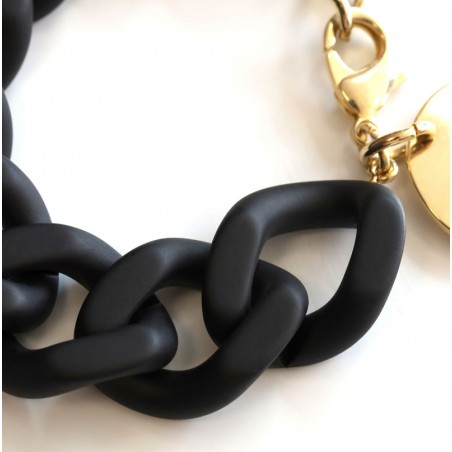 Bracelet FLAT CHAIN BLACK MATT Doré - Gros Maillons plats noirs