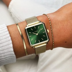 Montre Tétragone Mesh Green, couleur or, cadran carré vert