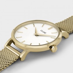 Montre Boho Chic Petite Mesh, couleur or, cadran rond blanc