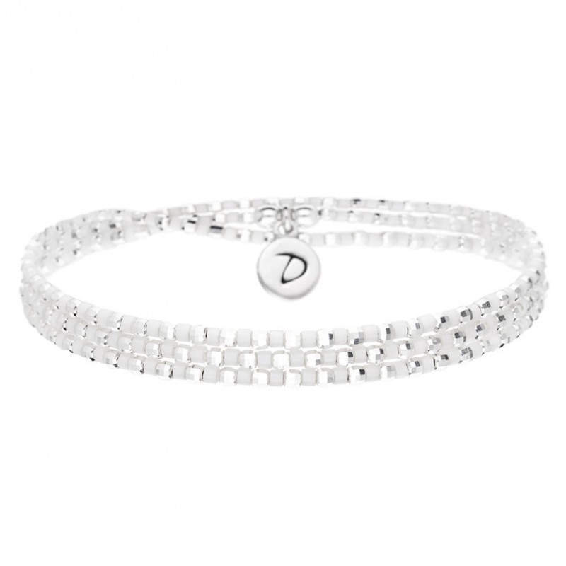 Bracelet élastiqué TRIPLE TOURS IBIZA Argent- Miyuki blanches - signé DORIANE Bijoux