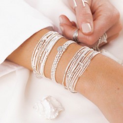 Bracelet élastiqué TRIPLE TOURS IBIZA Argent- Miyuki blanches TAILLE S