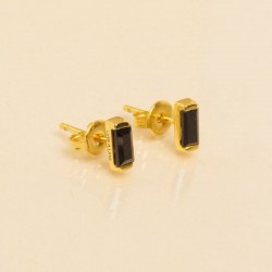 Boucles d'oreilles puces CRYSTAL Or - Barrette Cristal noir