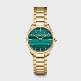 Montre Féroce Mini Steel Green Gold, cadran rond & bracelet oyster signée CLUSE