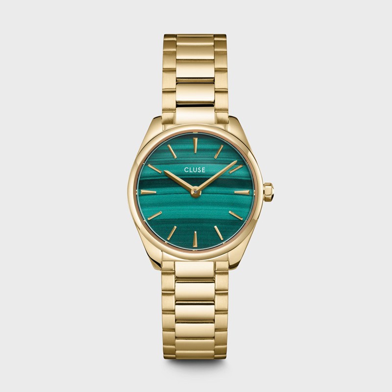 Montre Féroce Mini Steel Green Gold, cadran rond & bracelet oyster signée CLUSE