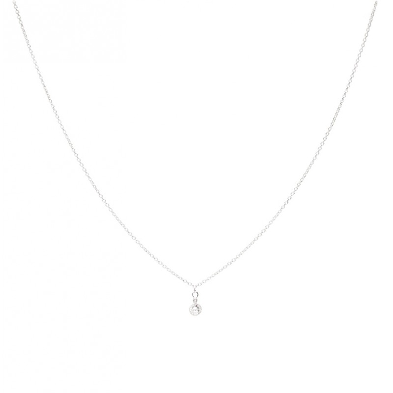 Collier court HALMITON - Chaîne fine & Zircon rond