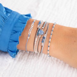 Bracelet fin élastiqué MAYOTTE en Argent - Perles bleu profond TAILLE M