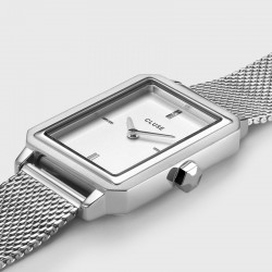 Montre Fluette, couleur argent, cadran rectangle blanc & bracelet milanais