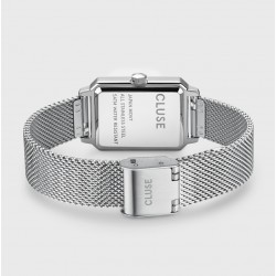 Montre Fluette, couleur argent, cadran rectangle blanc & bracelet milanais