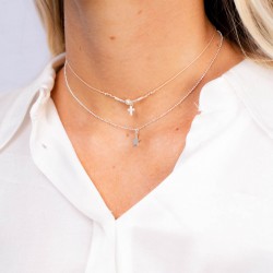 Collier court chaîne diamantée en argent - Pendentif Etoile