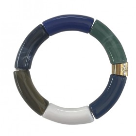 Bracelet jonc élastiqué doré PIPOCA MARINHO 1 - Bleu vert & blanc PARABAYA