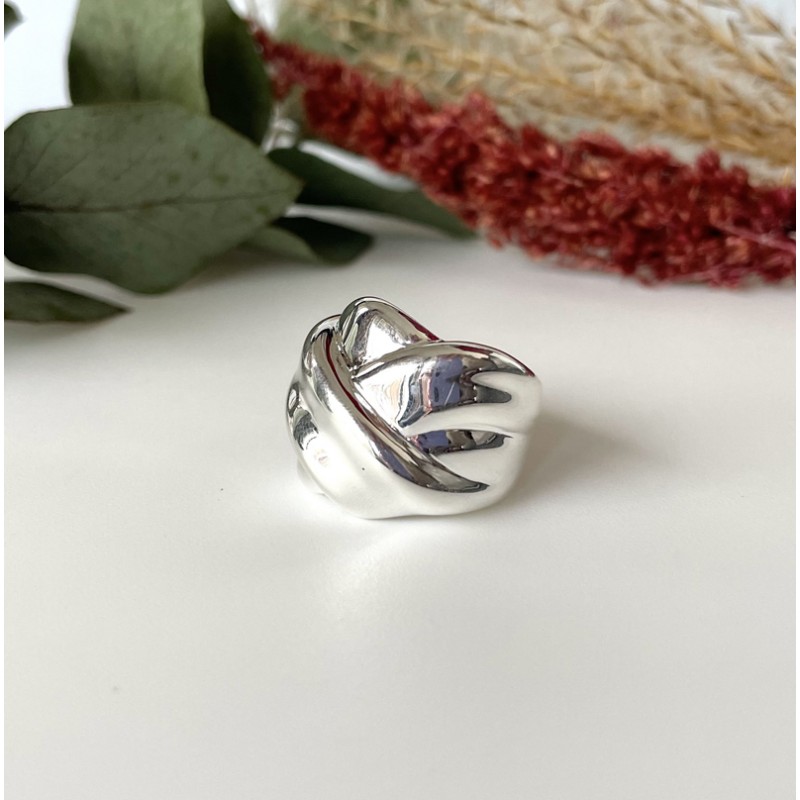 Bague large en Argent lisse - Gros Anneau ruban design TAILLE 56