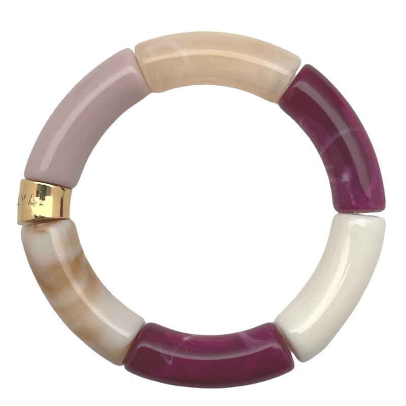 Bracelet jonc élastiqué PITIGUARI 1 - Violet, beige, blanc & taupe - PARABAYA