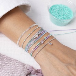 Bracelet multitours élastiqué SPRING argent - Perles violet turquoise TAILLE M