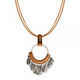 Collier court multi rangs Ambar Métal Cuir amel - Liens & Pendentif médailles antiques - CXC