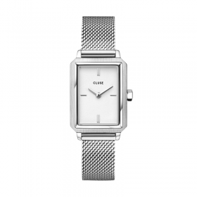 Montre Fluette, couleur argent, cadran rectangle blanc & bracelet milanais - CLUSE