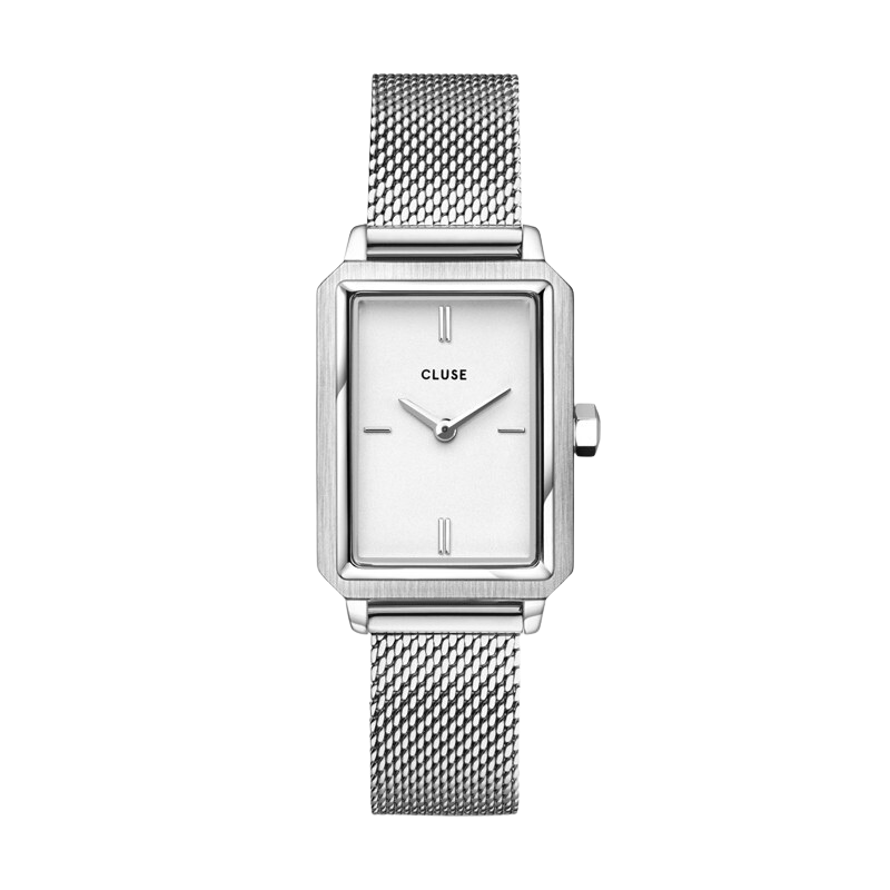 Montre Fluette, couleur argent, cadran rectangle blanc & bracelet milanais - CLUSE