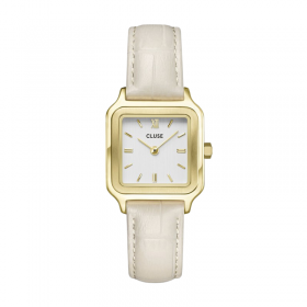 Montre Gracieuse petite, couleur or, cadran carré blanc & bracelet cuir blanc - CLUSE