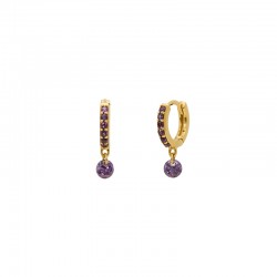 Boucles d'oreilles mini créoles Or CRYSTAL - Dormeuses & Perle Améthystes - Une à Une