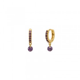 Boucles d'oreilles mini créoles Or CRYSTAL - Dormeuses & Perle Améthystes - Une à Une