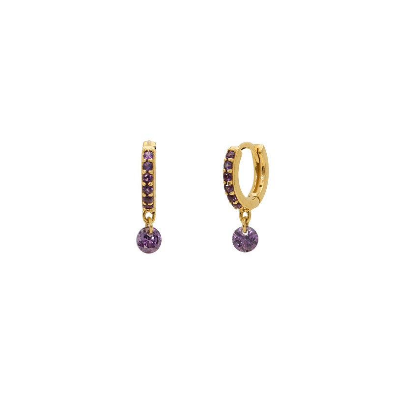 Boucles d'oreilles mini créoles Or CRYSTAL - Dormeuses & Perle Améthystes - Une à Une