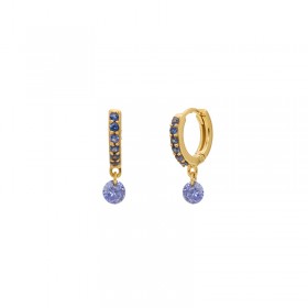 Boucles d'oreilles mini créoles Or CRYSTAL - Dormeuses & Perle cristaux bleus - Une à Une