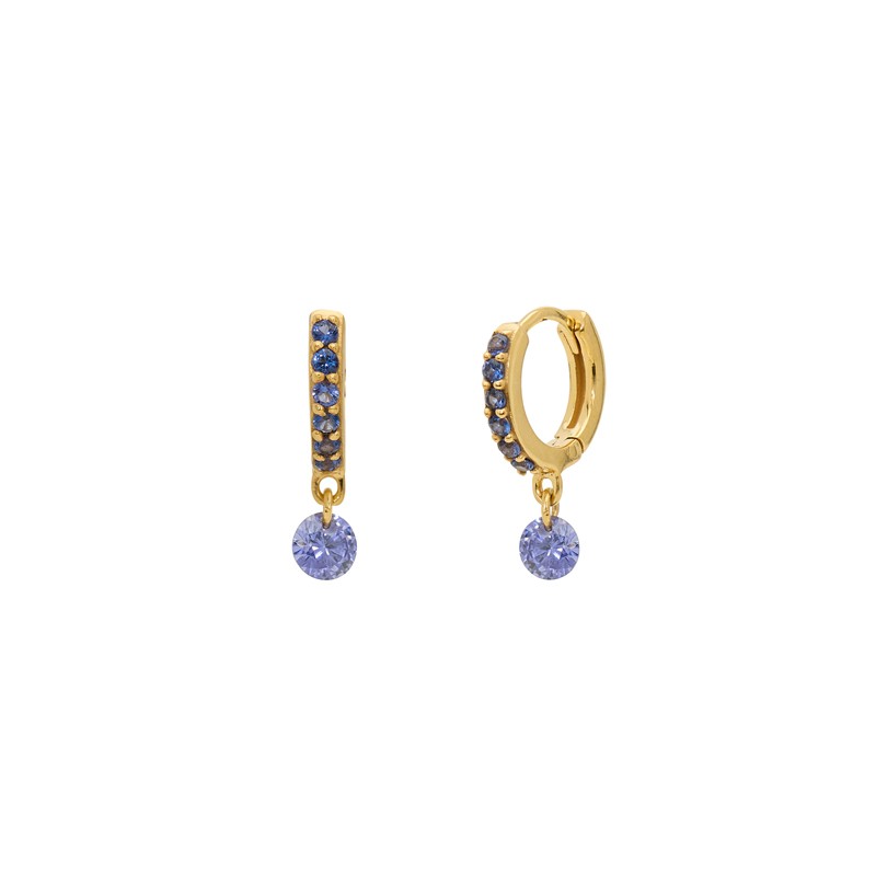 Boucles d'oreilles mini créoles Or CRYSTAL - Dormeuses & Perle cristaux bleus - Une à Une