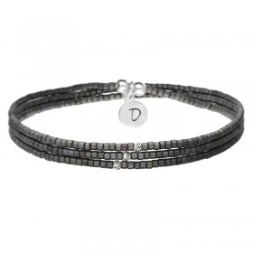 Bracelet multi tours élastiqué Argent & Perles en Miyukis gris foncé mat - Doriane Bijoux