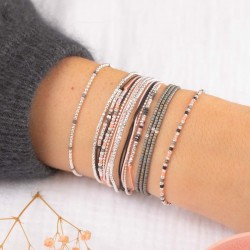 Bracelet multi tours élastiqué Argent & Perles en Miyukis gris foncé mat TAILLE S