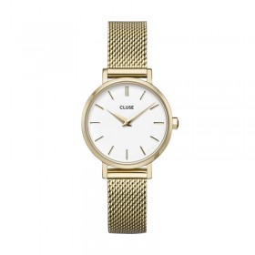 Montre Boho Chic Petite Mesh, couleur or, cadran rond blanc CLUSE