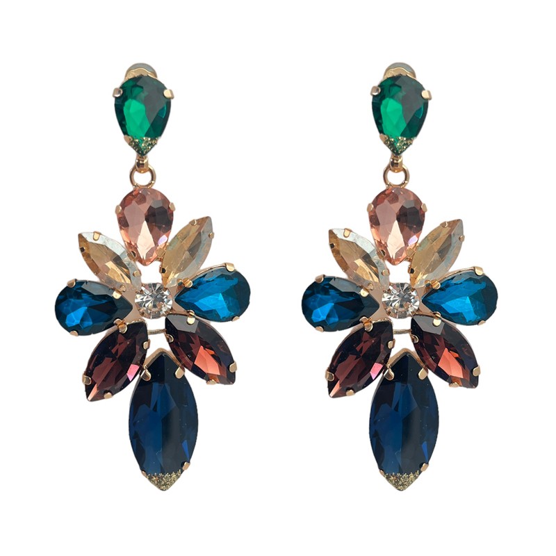 Boucles d'oreilles pendantes FLEURS - Cristaux Multicolores