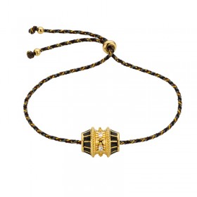 Bracelet BLACK TALISMAN Or - Cordon noir doré & Rouleau antik noir - Mya bay