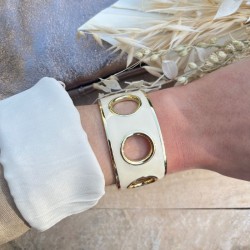 Bracelet manchette oeillets EYELET Blanc Sable doré