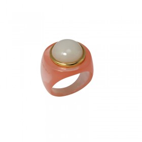 Bague large FROSTY LOBSTER Résine rose - Cabochon rond blanc - Lucas jack London