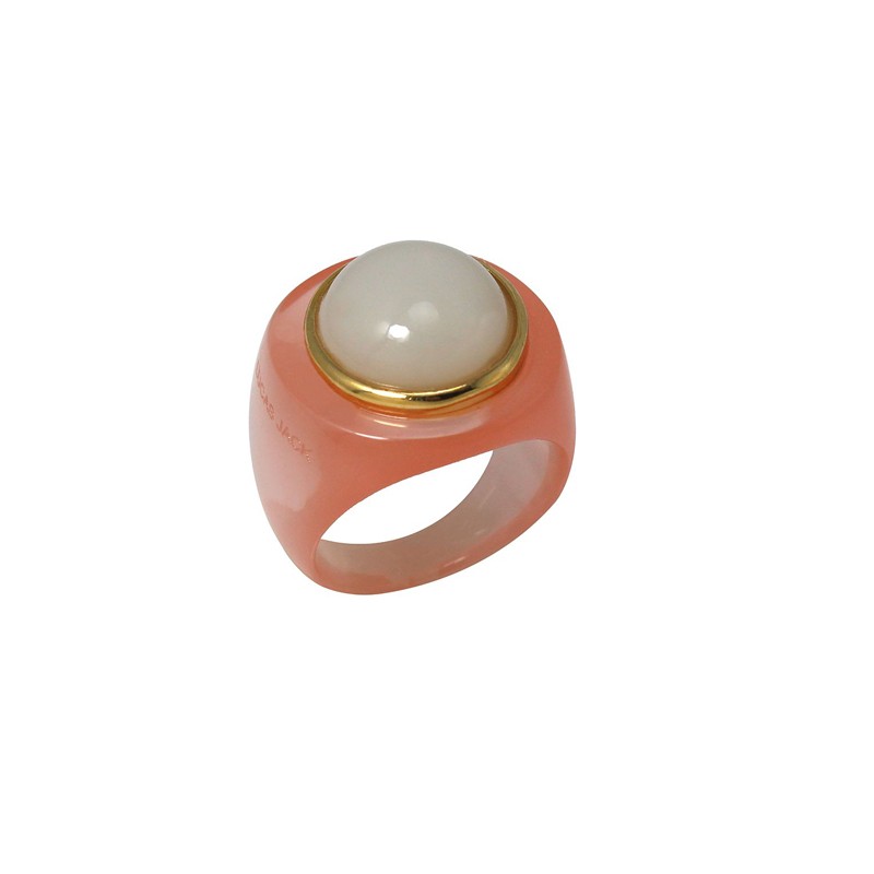 Bague large FROSTY LOBSTER Résine rose - Cabochon rond blanc - Lucas jack London