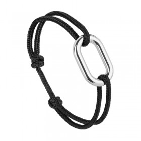 Bracelet PROUE argent - Maillon ovale & Cordon noir - Le Vent à la française