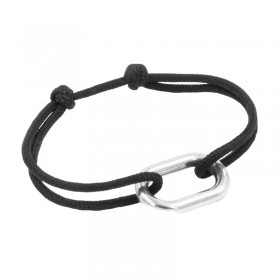 Bracelet PROUE argent - Maillon ovale & Cordon noir LE VENT A LA FRANCAISE