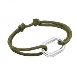 Bracelet TRAILLE argent - Maillon ovale & Cordon kaki