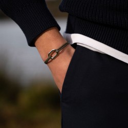 Bracelet TRAILLE argent - Maillon ovale & Cordon kaki