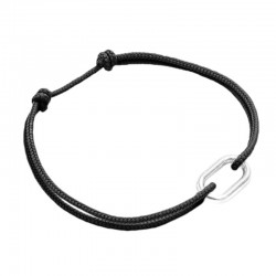 Bracelet HARPON Cordon noir & petite Maillon ovale argent