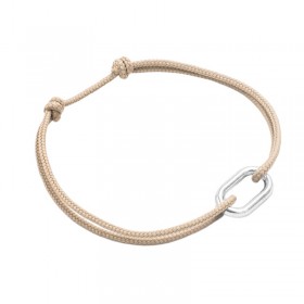 Bracelet ORIN argent - Maillon ovale & Cordon tressé beige - Le Vent à la Française