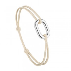 Bracelet ORIN argent - Maillon ovale & Cordon beige - Le Vent à la Française