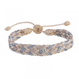 Bracelet fin ajustable DOUBLE U2 Light Gold Oat Grey - Fils d'or tressés - Maaÿaz