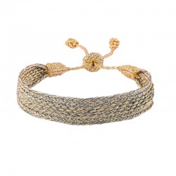 Bracelet fin ajustable IZY Gold Kaki - Fils d'or tressés - Maaÿaz