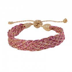 Bracelet fin ajustable LINES Gold Hot Pink - Fils d'or tressés - Maaÿaz