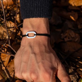 Bracelet ROUF Cordon noir & Maillon ovale argent- Le Vent à la française