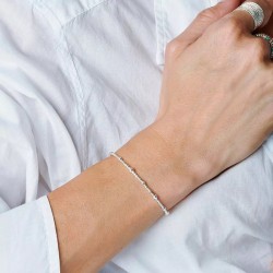 Bracelet élastique - Perles lisses, facettées & Boules en argent TAILLE M