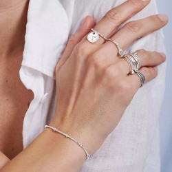 Bracelet élastique fin - Perles lisses, facettées & Mini-disques en argent TAILLE M