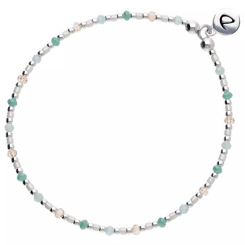 Bracelet élastique GRAIN DE FOLIE en Argent - Perles & Miyuki blanc beige & vert - DORIANE Bijoux