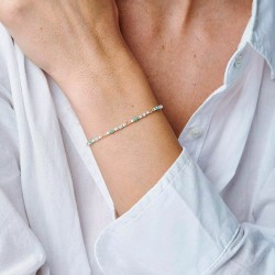 Bracelet élastique en Argent - Perles & Miyuki blanc beige & vert TAILLE S