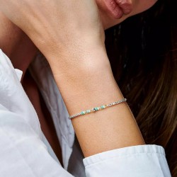 Bracelet élastique Flirting en Argent - Tubes, Perles blanc beige & vert TAILLE S